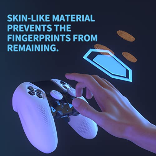 PlayVital Ninja Edition Anti-Slip Half-Covered Silicone Cover Skin for ps5 Edge Controller, Ergonomic Protector Soft Rubber Case for ps5 Edge Wireless Controller with Thumb Grip Caps - White