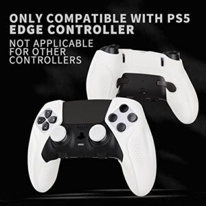 PlayVital Ninja Edition Anti-Slip Half-Covered Silicone Cover Skin for ps5 Edge Controller, Ergonomic Protector Soft Rubber Case for ps5 Edge Wireless Controller with Thumb Grip Caps - White