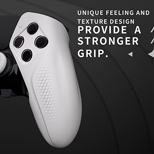 PlayVital Ninja Edition Anti-Slip Half-Covered Silicone Cover Skin for ps5 Edge Controller, Ergonomic Protector Soft Rubber Case for ps5 Edge Wireless Controller with Thumb Grip Caps - White