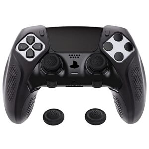 playvital ninja edition anti-slip half-covered silicone cover skin for ps5 edge controller, ergonomic protector soft rubber case for ps5 edge wireless controller with thumb grip caps - black