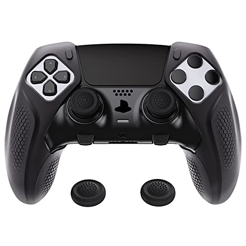 PlayVital Ninja Edition Anti-Slip Half-Covered Silicone Cover Skin for ps5 Edge Controller, Ergonomic Protector Soft Rubber Case for ps5 Edge Wireless Controller with Thumb Grip Caps - Black