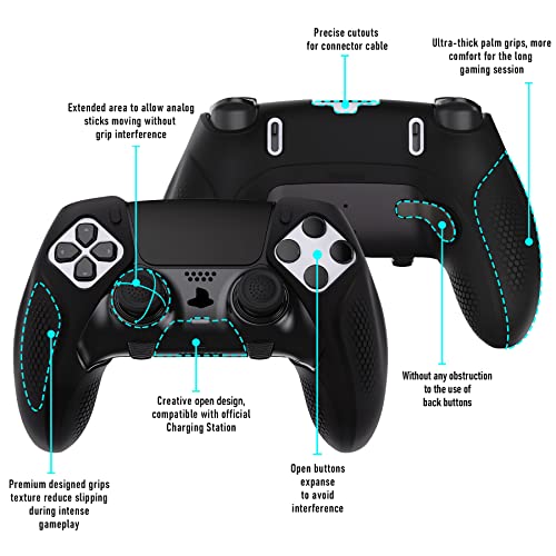 PlayVital Ninja Edition Anti-Slip Half-Covered Silicone Cover Skin for ps5 Edge Controller, Ergonomic Protector Soft Rubber Case for ps5 Edge Wireless Controller with Thumb Grip Caps - Black