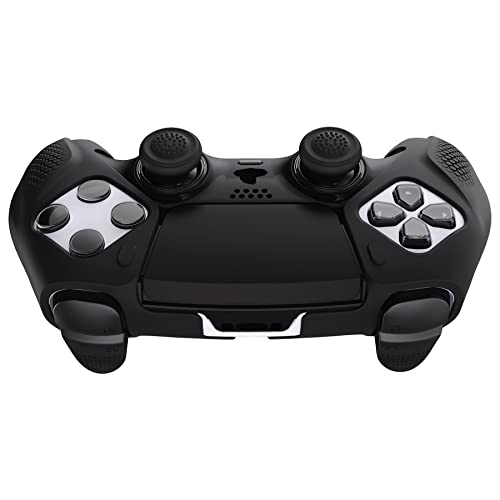 PlayVital Ninja Edition Anti-Slip Half-Covered Silicone Cover Skin for ps5 Edge Controller, Ergonomic Protector Soft Rubber Case for ps5 Edge Wireless Controller with Thumb Grip Caps - Black