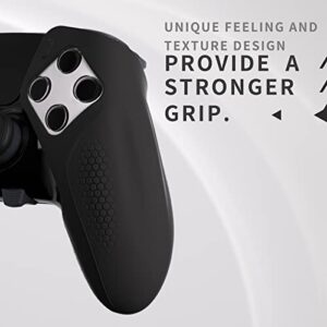 PlayVital Ninja Edition Anti-Slip Half-Covered Silicone Cover Skin for ps5 Edge Controller, Ergonomic Protector Soft Rubber Case for ps5 Edge Wireless Controller with Thumb Grip Caps - Black