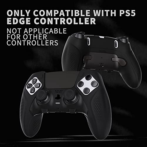 PlayVital Ninja Edition Anti-Slip Half-Covered Silicone Cover Skin for ps5 Edge Controller, Ergonomic Protector Soft Rubber Case for ps5 Edge Wireless Controller with Thumb Grip Caps - Black