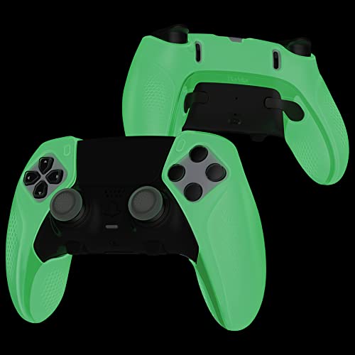 PlayVital Ninja Edition Glow in Dark Anti-Slip Half-Covered Silicone Cover Skin for ps5 Edge Controller, Ergonomic Protector Soft Rubber Case for ps5 Edge Wireless Controller with Thumb Grips - Green