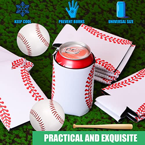 24 Pieces Baseball Can Sleeves Slim Can Cooler Sleeves Neoprene Hot and Cold Drinks Soda Cover Beer Cup Insulator Reusable Baseball Lovers Gifts for Hot and Cold Drinks Soda Game Party(5.1 x 3.9 Inch)