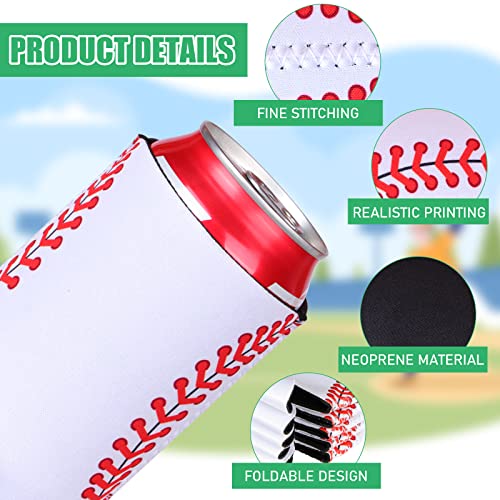 24 Pieces Baseball Can Sleeves Slim Can Cooler Sleeves Neoprene Hot and Cold Drinks Soda Cover Beer Cup Insulator Reusable Baseball Lovers Gifts for Hot and Cold Drinks Soda Game Party(5.1 x 3.9 Inch)