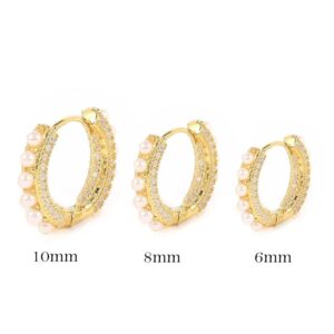 NEW Fashion S925 Sterling Silver 6mm/8mm/10mm Minimalist Round Circle peal zircon Hoop Earrings (6mm)