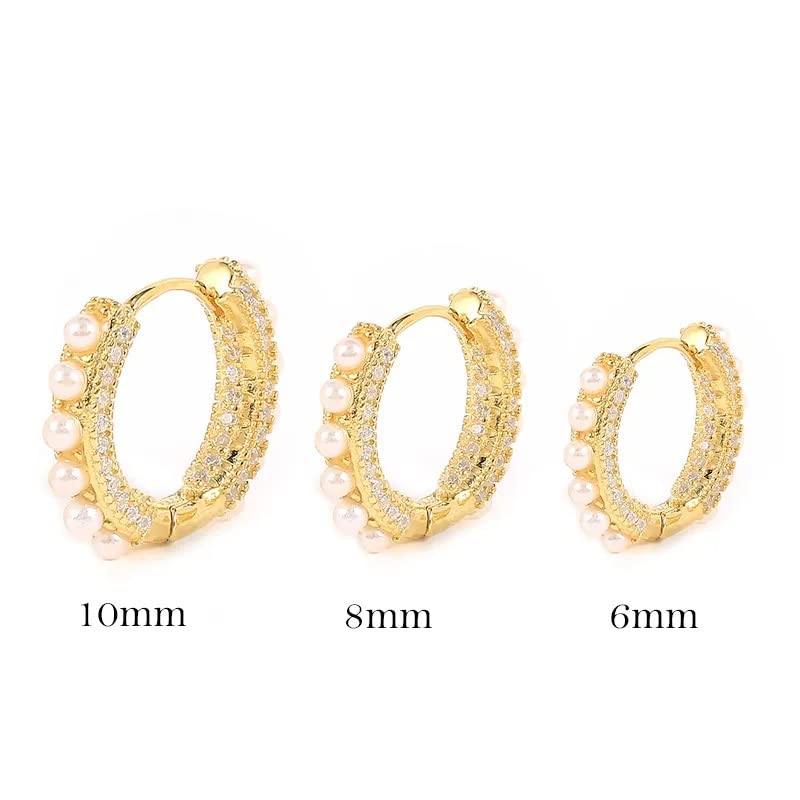 NEW Fashion S925 Sterling Silver 6mm/8mm/10mm Minimalist Round Circle peal zircon Hoop Earrings (6mm)