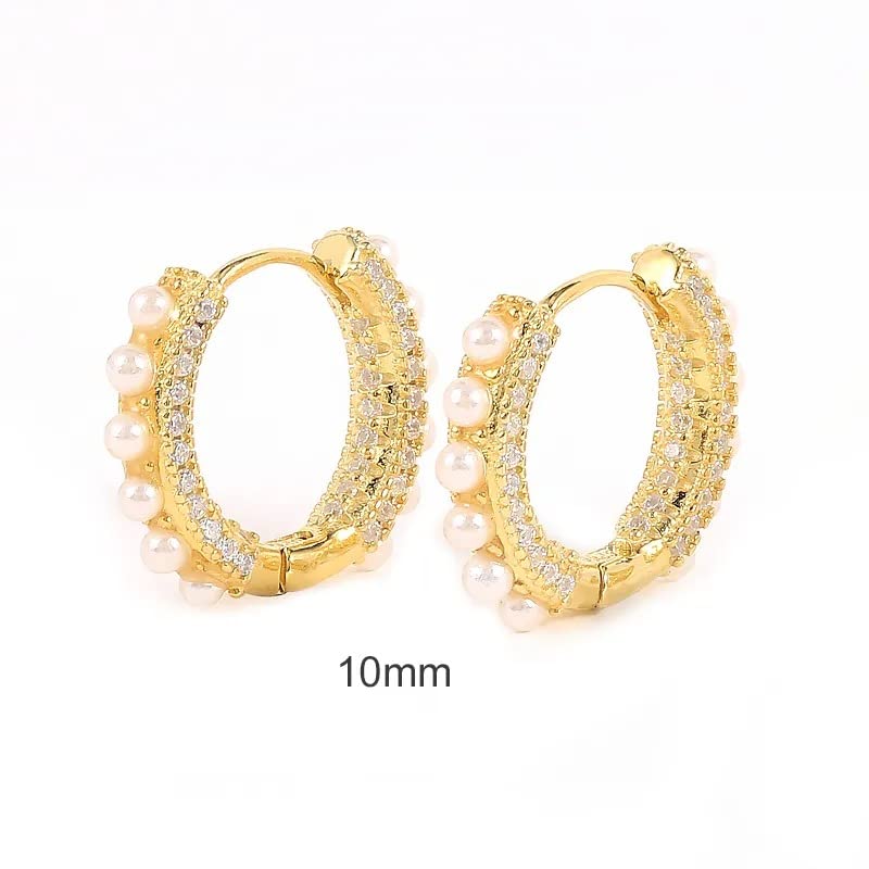 NEW Fashion S925 Sterling Silver 6mm/8mm/10mm Minimalist Round Circle peal zircon Hoop Earrings (6mm)