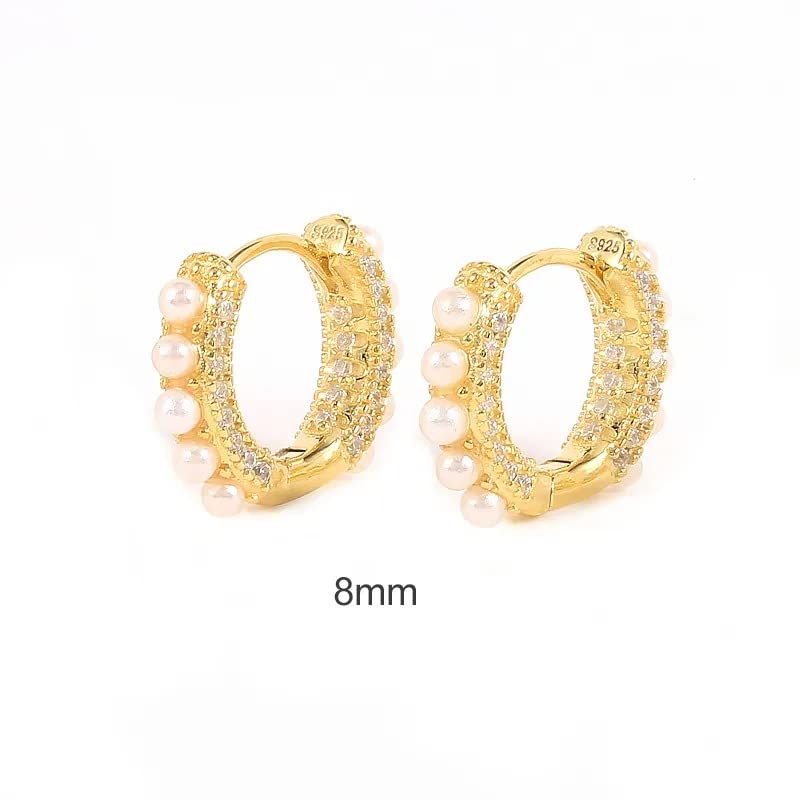 NEW Fashion S925 Sterling Silver 6mm/8mm/10mm Minimalist Round Circle peal zircon Hoop Earrings (6mm)