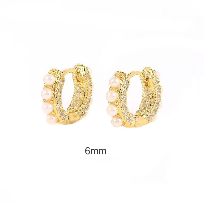 NEW Fashion S925 Sterling Silver 6mm/8mm/10mm Minimalist Round Circle peal zircon Hoop Earrings (6mm)