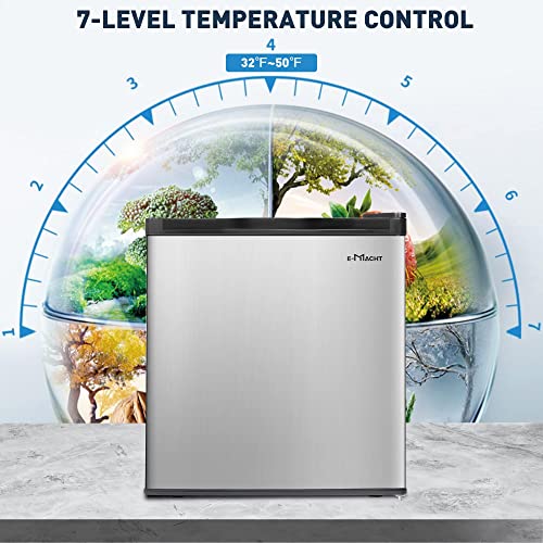 E-Macht Energy Efficient Compact Refrigerator 1.6CU.FT with Adjustable Thermostat - Ideal Mini Fridge for Dorms, Offices, Bedrooms or Kitchens