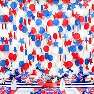173ft navy blue red and white party decorations big star circle dots backdrop streamer garland for 4th of july american usa national day patriotic veterans graduation wedding birthday party supplies
