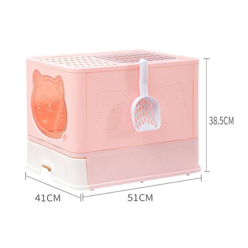 Meikuler Cat Litter Box Large Litter Pan for Cats Foldable Litter Boxes Comes with Cat Litter Scoop (UPG-Pink)