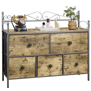 vecelo dresser for bedroom with 5 drawers, storage organizer unit with shelf for closet, living room,wood board,grey