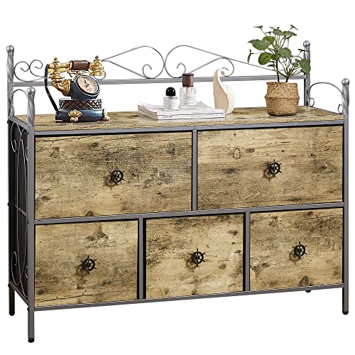 VECELO Dresser for Bedroom with 5 Drawers, Storage Organizer Unit with Shelf for Closet, Living Room,Wood Board,Grey