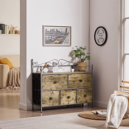 VECELO Dresser for Bedroom with 5 Drawers, Storage Organizer Unit with Shelf for Closet, Living Room,Wood Board,Grey