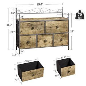 VECELO Dresser for Bedroom with 5 Drawers, Storage Organizer Unit with Shelf for Closet, Living Room,Wood Board,Grey