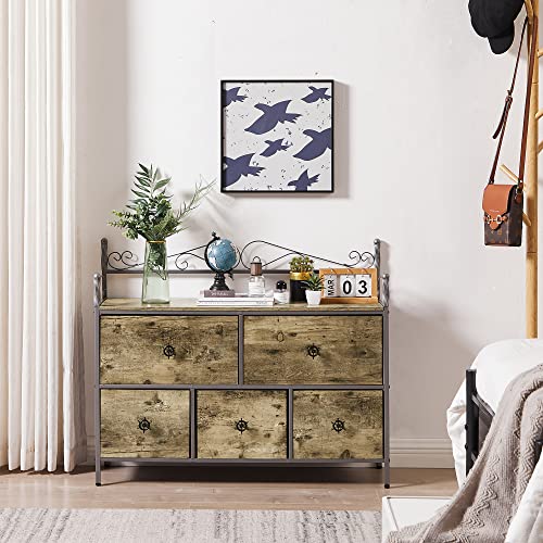 VECELO Dresser for Bedroom with 5 Drawers, Storage Organizer Unit with Shelf for Closet, Living Room,Wood Board,Grey