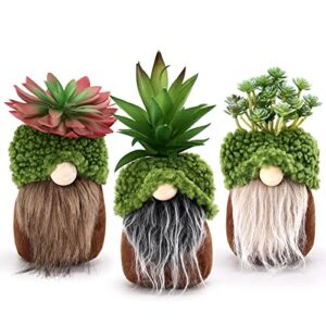upltowtme succulent gnomes greenery plants swedish tiered tray faux moss tomte cacti nordic dwarf home stuffed gnomes collection garden display friend's coworker's summer gift for plant lover set of 3