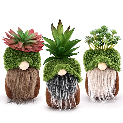 Upltowtme Succulent Gnomes Greenery Plants Swedish Tiered Tray Faux Moss Tomte Cacti Nordic Dwarf Home Stuffed Gnomes Collection Garden Display Friend's Coworker's Summer Gift for Plant Lover Set of 3