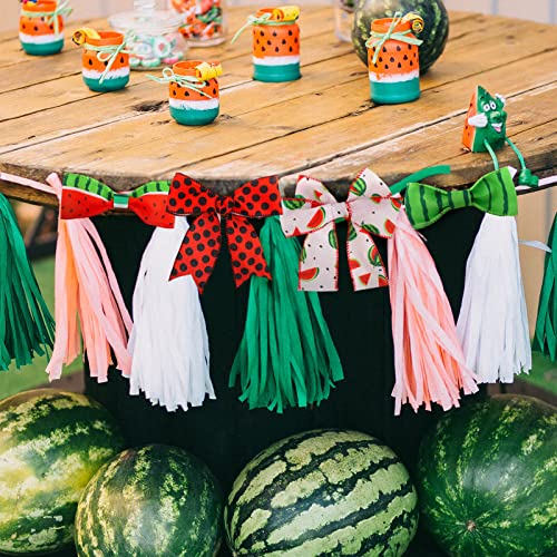 6 Roll 30 Yard Watermelon Wired Edge Ribbon Summer Wired Ribbon Watermelon Print Ribbons DIY Stripe Burlap Fruit Ribbon Roll Gift Wrapping Ribbon for Wreath Craft Baby Shower Party Decoration