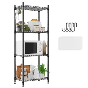 jeroal 4 tier wire shelving unit, adjustable height storage shelf display rack with 4 s-shaped hooks, 21.25" d×11.4" w×46.45" h standing heavy duty metal shelving for laundry bathroom kitchen