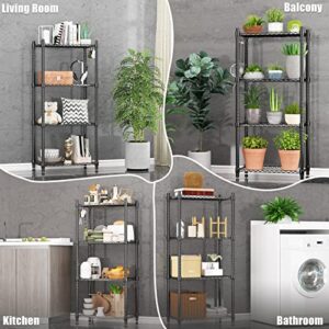 JEROAL 4 Tier Wire Shelving Unit, Adjustable Height Storage Shelf Display Rack with 4 S-Shaped Hooks, 21.25" D×11.4" W×46.45" H Standing Heavy Duty Metal Shelving for Laundry Bathroom Kitchen