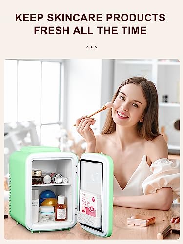 Reemix Mini Fridge, 3.7 Liter/6 Can Portable Cooler and Warmer Personal Refrigerator for Skin Care, Cosmetics, Beverage, Food,Great for Bedroom, Office, Car, Freon-Free (Green)