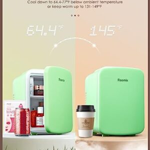 Reemix Mini Fridge, 3.7 Liter/6 Can Portable Cooler and Warmer Personal Refrigerator for Skin Care, Cosmetics, Beverage, Food,Great for Bedroom, Office, Car, Freon-Free (Green)