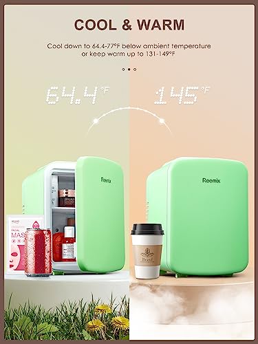 Reemix Mini Fridge, 3.7 Liter/6 Can Portable Cooler and Warmer Personal Refrigerator for Skin Care, Cosmetics, Beverage, Food,Great for Bedroom, Office, Car, Freon-Free (Green)