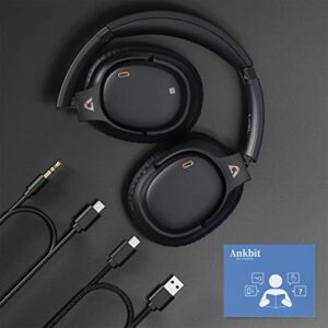 Ankbit E600Pro Hybrid Active Noise Cancelling Headphones with aptX HD & Low Latency, Over Ear Bluetooth Headphones Wireless Headphones with Build-in Microphone Hi-Fi Deep Bass, 80H Playtime