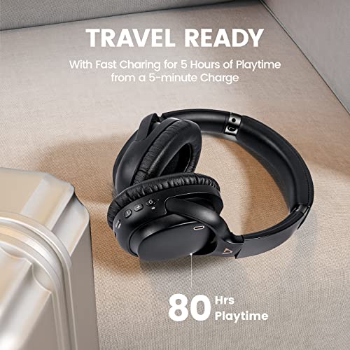 Ankbit E600Pro Hybrid Active Noise Cancelling Headphones with aptX HD & Low Latency, Over Ear Bluetooth Headphones Wireless Headphones with Build-in Microphone Hi-Fi Deep Bass, 80H Playtime