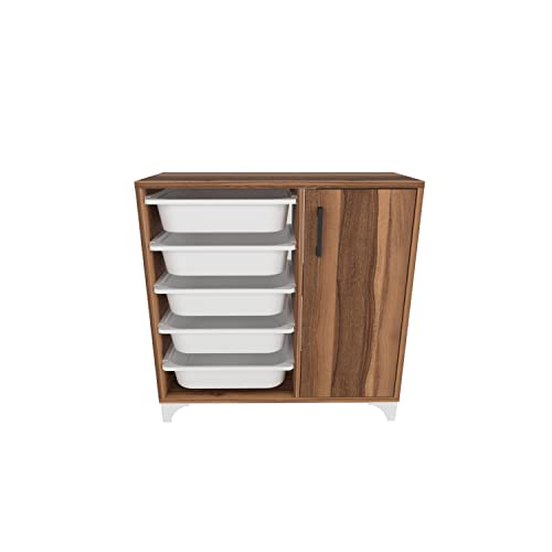 Comfyt Dresser Closet Organizer and Storage Bins Drawer Toy Storage Bathroom Office Kitchen Pantry Organizer Garage Organization Chest Shelves Shoe Cabinet Rack Bookshelf (Walnut 5 Basket with Door)