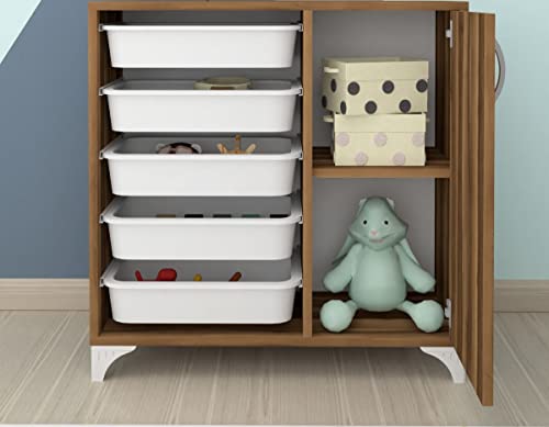 Comfyt Dresser Closet Organizer and Storage Bins Drawer Toy Storage Bathroom Office Kitchen Pantry Organizer Garage Organization Chest Shelves Shoe Cabinet Rack Bookshelf (Walnut 5 Basket with Door)