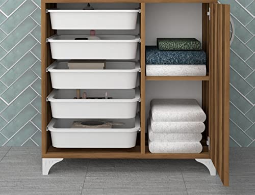 Comfyt Dresser Closet Organizer and Storage Bins Drawer Toy Storage Bathroom Office Kitchen Pantry Organizer Garage Organization Chest Shelves Shoe Cabinet Rack Bookshelf (Walnut 5 Basket with Door)