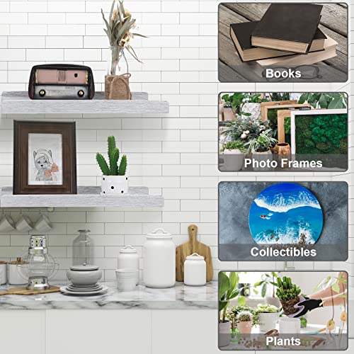 10 Pcs White Floating Shelves Wall Mounted 17 x 6 Inch Rustic Wood Wall Shelves Wooden Floating Shelves Hanging Picture Ledge Shelf for Storage Bathroom Bedroom Nursery Room Kitchen Wall Decor