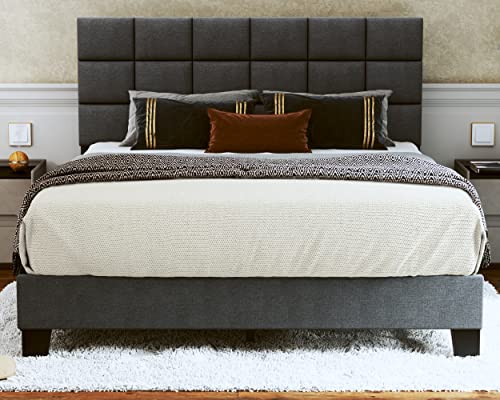 Fluest Queen Bed Frame Upholstered Bed Frame Platform with Adjustable Headboard Linen Fabric Tufted Headboard Wooden Slats Support/No Box Spring Needed/Easy Assembly/Mattress Foundation, Grey