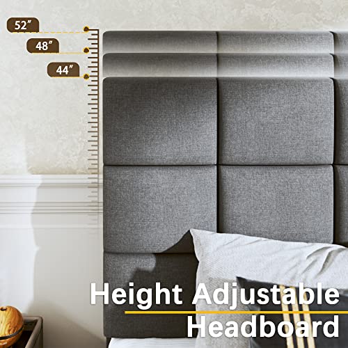 Fluest Queen Bed Frame Upholstered Bed Frame Platform with Adjustable Headboard Linen Fabric Tufted Headboard Wooden Slats Support/No Box Spring Needed/Easy Assembly/Mattress Foundation, Grey