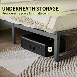 Noillats Twin Size Bed Frame, Heavy Duty Metal Platform Bed Frame with Headboard, 10" Under Bed Storage Space, No Box Spring Needed, Gray Black.