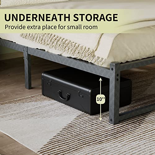 Noillats Twin Size Bed Frame, Heavy Duty Metal Platform Bed Frame with Headboard, 10" Under Bed Storage Space, No Box Spring Needed, Gray Black.