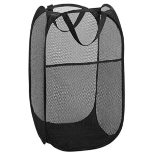 popup laundry hamper,foldable mesh laundry basket with durable handle,easy to open and fold for dorm, laundry room, bedroom, rv(black)…