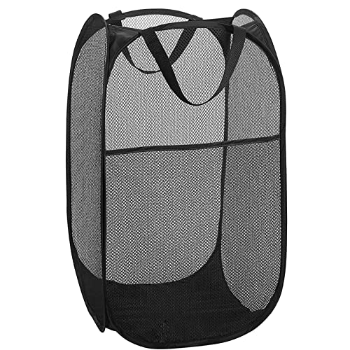 Popup Laundry Hamper,Foldable Mesh Laundry Basket with Durable Handle,Easy to Open and Fold for Dorm, Laundry Room, Bedroom, RV(Black)…