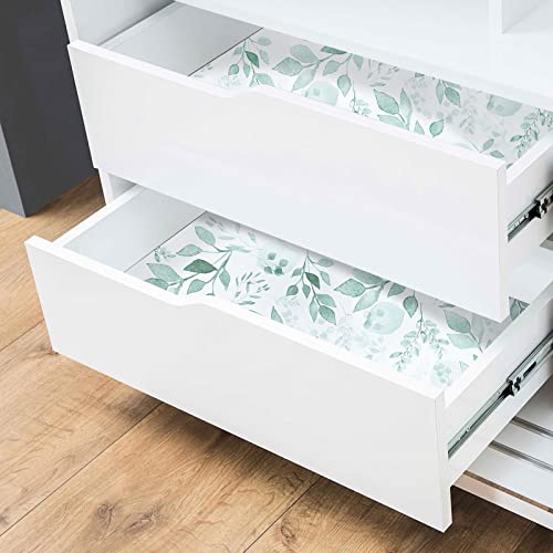 Melwod Green Breezy Leaves Peel and Stick Wallpaper 17.7” x 78.7” Neutral Watercolor Floral Leaf Contact Paper Self-Adhesive Vinyl for Drawer Cabinets Furniture Accent Walls