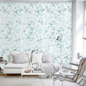 Melwod Green Breezy Leaves Peel and Stick Wallpaper 17.7” x 78.7” Neutral Watercolor Floral Leaf Contact Paper Self-Adhesive Vinyl for Drawer Cabinets Furniture Accent Walls