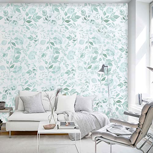 Melwod Green Breezy Leaves Peel and Stick Wallpaper 17.7” x 78.7” Neutral Watercolor Floral Leaf Contact Paper Self-Adhesive Vinyl for Drawer Cabinets Furniture Accent Walls