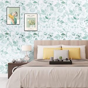 Melwod Green Breezy Leaves Peel and Stick Wallpaper 17.7” x 78.7” Neutral Watercolor Floral Leaf Contact Paper Self-Adhesive Vinyl for Drawer Cabinets Furniture Accent Walls