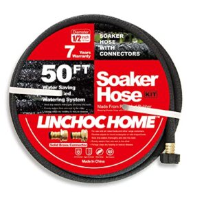 soaker hose 50 ft for garden beds,solid brass connector heavy duty 1/2" soaker garden hose for vegetable beds, tree,lawn and plants